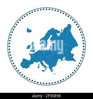 Europe sticker. Travel rubber stamp with map of continent, vector illustration. Can be used as insignia, logotype, label, sticker or badge of the Euro Stock Vector