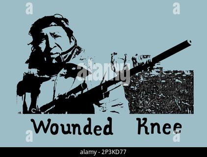 Historic 1973 US college poster for guest speakers to talk about the Wounded Knee Occupation in South Dakota and the American Indian Movement AIM. Stock Photo