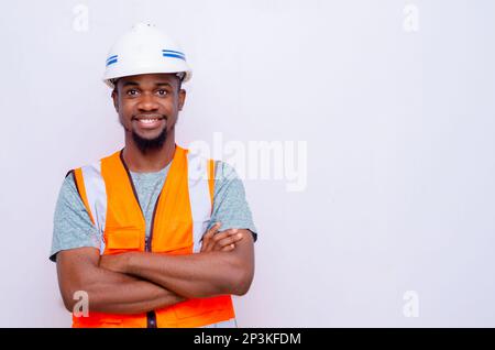 Industrial man workers portrait in confidence gesturing Stock Photo