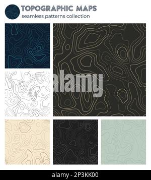 Topographic maps. Amazing isoline patterns, seamless design. Neat tileable background. Vector illustration. Stock Vector