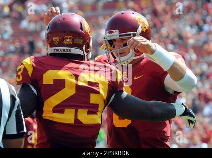 September 14, 2013: USC Trojans running back Tre Madden #23 carries the  ball and scores a touchdown during the NCAA Football game between the USC  Trojans and the Boston College Eagles at