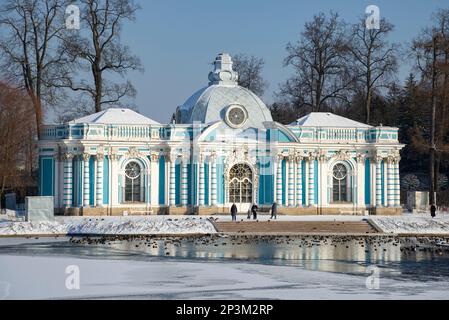 PUSHKIN, RUSSIA - FEBRUARY 21, 2023: The Grotto Pavilion in close-up. Catherine Park of Tsarskoye Selo Stock Photo