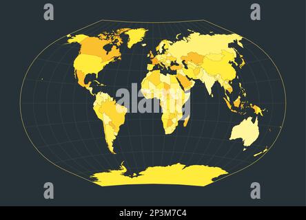 World Map. Ginzburg V projection. Futuristic world illustration for your infographic. Bright yellow country colors. Powerful vector illustration. Stock Vector