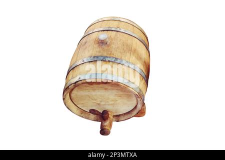 Wooden barrel, flowers and wine bottles with a retro style, isolated on a white background. American wine of the conquest of the wild West Stock Photo