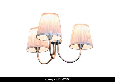 Ceiling chandelier, isolated on a white background. Design lighting with the reflection of the light of the chandelier. Stock Photo