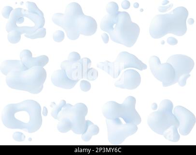 Liquid 3d white shapes, abstract fluid morphing organic compositions. Modern bubbles and metaballs. Pithy decorative plasticine render vector designs Stock Vector