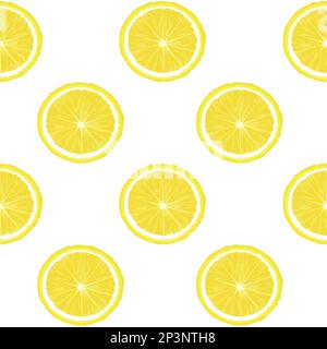 Rows with lemon slices on white background, seamless pattern Stock Vector