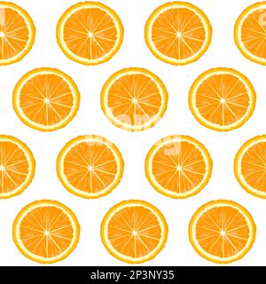 Rows with orange slices on white background, seamless pattern Stock Vector
