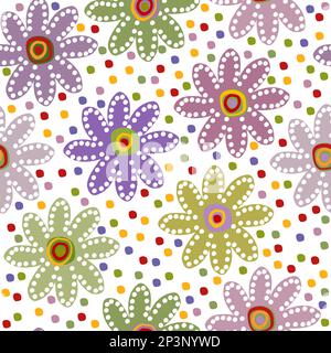 Floral background with dotted flowers in a childish style Stock Vector