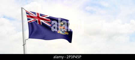 Cayman Islands flag waving on sky background. 3D Rendering Stock Photo