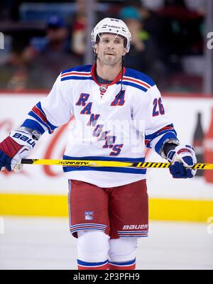 New York Rangers Martin St. Louis reacts after scoring the game