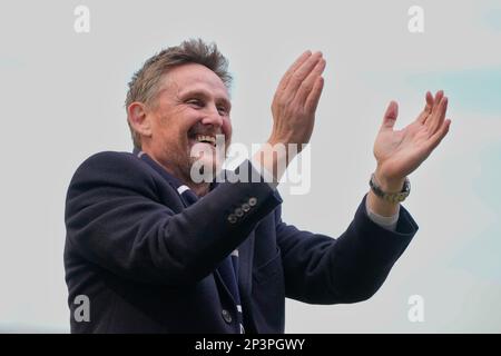 Sale Sharks co-owner Simon Orange salutes the fans after the win in the Gallagher Premiership match Sale Sharks vs Saracens at AJ Bell Stadium, Eccles, United Kingdom, 5th March 2023  (Photo by Steve Flynn/News Images) Stock Photo