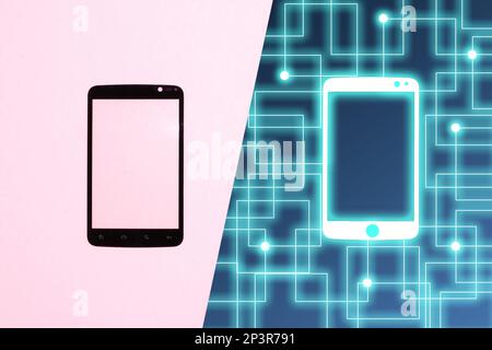 art and digital world, creative phone art design and creative digital design, artificial intelligence Stock Photo