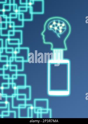mobile phone with head hologram, artificial intelligence Stock Photo