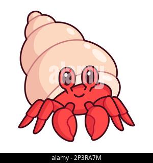 Cute cartoon hermit crab drawing. vector clip art illustration. Stock Vector