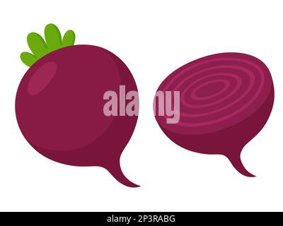 Cartoon beet icon, whole and cut. Flat vector style clip art illustration. Stock Vector