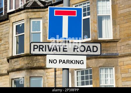 Private Road, No Parking and No Through Road signs, Scotland, UK, Europe Stock Photo