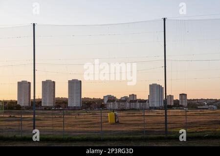 View across Kings Link Golf Centre driving range at dusk, Aberdeen, Scotland, UK, Europe Stock Photo