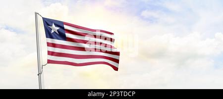 Liberia flag waving on sky background. 3D Rendering Stock Photo - Alamy