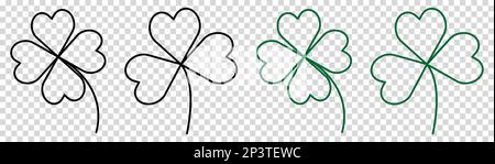 Four leaf clover line icons. Saint patrick symbol. Vector illustration isolated on transparent background Stock Vector