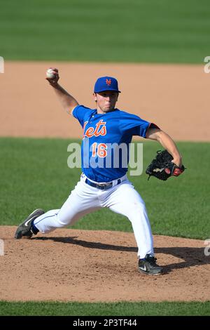 Pitcher Bradley Wilpon (16) of Brunswick High School in Greenwich,  Connecticut playing for the New York Mets scout team during the East Coast  Pro Showcase on August 1, 2013 at NBT Bank