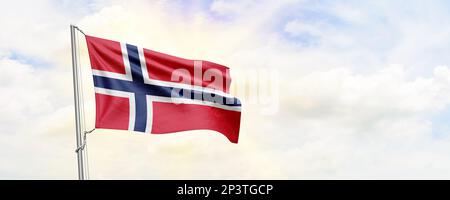 Norway flag waving on sky background. 3D Rendering Stock Photo - Alamy