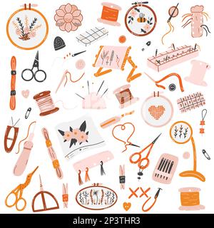 Sewing tools black line set, thread and scissors, yarn, needle bar, pin  needle. Sewing accessories for hobby. Dressmaking needlework stitch  fancywork, machine embroidery. Vector illustration Stock Vector Image & Art  - Alamy