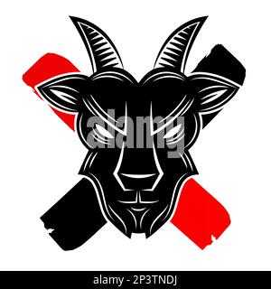 Minimal Goat Head Logo - A sketch of a Goat head. Goat Head Line Icon. Vector illustration on a white background. Stock Vector