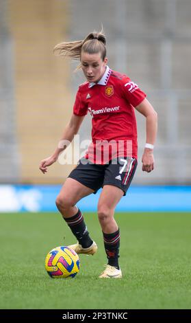 Leigh Sport Village, Leigh, Greater Manchester, England 5th March 2023. United’s Ella Toone on the ball, during Manchester United Women Football Club V Leicester City Women Football Club, in the Women’s Super League (Credit Image: ©Cody Froggatt/Alamy Live News) Stock Photo