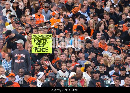 San Francisco Giants World Series Auction: 2014 Game-Used World Series Road  Jersey worn by #8 Hunter Pence on WS Game 1 vs. Kansas City Royals