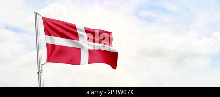 Sovereign Military Order of Malta flag waving on sky background. 3D Rendering Stock Photo