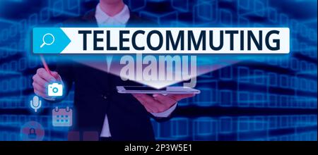 Conceptual display Telecommuting. Word for work at home using an electronic linkup with central office Stock Photo