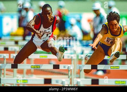 Jackie Joyner-Kersee competing in the Heptathlon at the 1991 World Outdoor Track and Field Championships Stock Photo