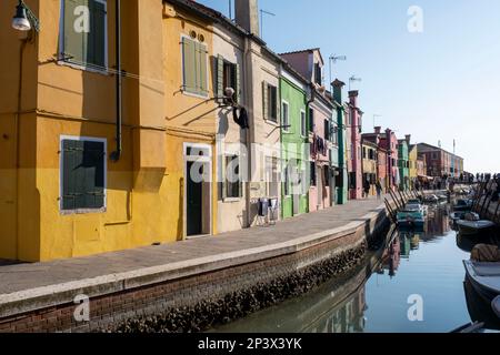 Colourful painted houses on the Island of Burano, Venice lagoon Metropolitan City of Venice, Italy. Stock Photo