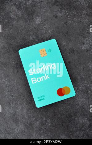 Starling Bank Contactless Debit Card from above with copy space Stock Photo