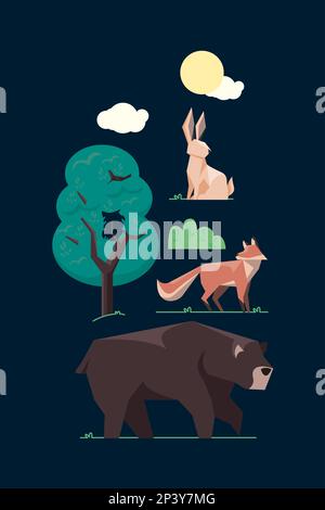 spring animals and tree Stock Vector