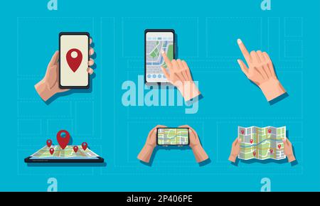 smartphones and gps service icons Stock Vector