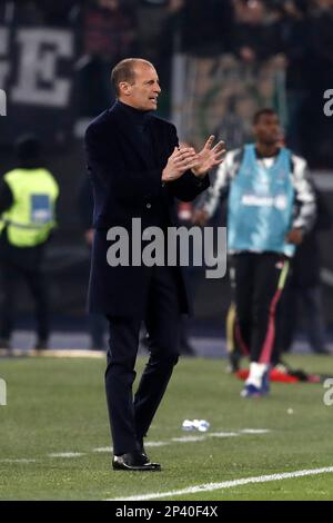 Rome, Italy. 05th Mar, 2023. Massimiliano Allegri, head coach of Juventus, gestures during the Serie A football match between Roma and Juventus at Rome's Olympic stadium, Rome, Italy, March 05, 2023. Credit: Riccardo De Luca - Update Images/Alamy Live News Stock Photo