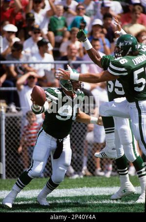 NFL FILE: Dennis Byrd of the New York Jets celebrating a touchdown