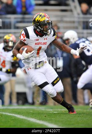 01 November 2014: Maryland WR/KR Stefon Diggs (1) catches a low pass. The  Maryland Terrapins