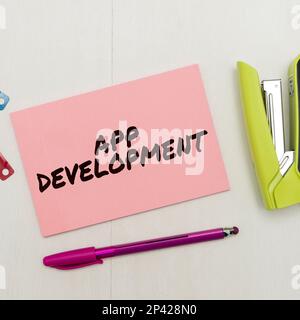 Hand writing sign App Development. Internet Concept Development services for awesome mobile and web experiences Stock Photo