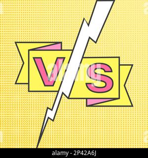 VS challenge, versus battle and fight between teams vector illustration. Comic book banner design template with lightning explosion and VS in frame, sport match, competition or conflict game duel sign Stock Vector