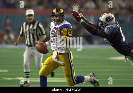 January 30, 2000: Tennessee Titans quarterback Steve McNair #9 drops back  to pass against the St. Louis Rams in Super Bowl XXXIV (34). The Rams  defeated the Titans by the final score