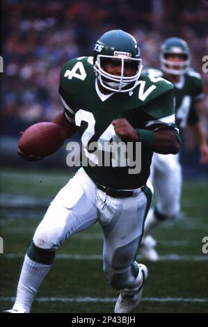 Running back Freeman McNeil #24 of the New York Jets runs the ball down  field.Circa the 1980's. (Icon Sportswire via AP Images Stock Photo - Alamy
