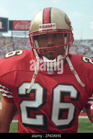 NFL FILE: Carnell Lake and Rod Woodson of the Pittsburgh Steelers  discussing a pre-season game against the Tampa Bay Buccaneers at Tampa  Stadium in Tampa, Florida. (Sportswire via AP Images Stock Photo 