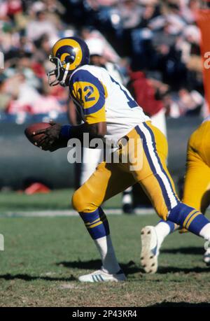 St. Louis Rams' James Hodgins (42) dives into the end zone for a