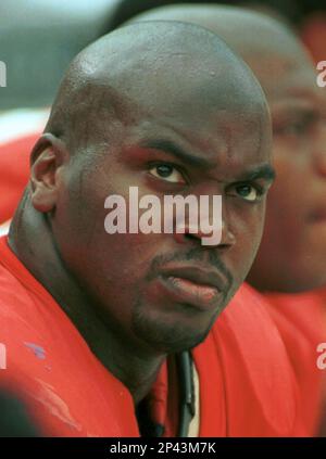 23 NOV 1995: Derrick Thomas (58) of the Kansas City Chiefs and Deion  Sanders (21) of