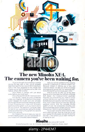 Minolta XE-1 advert in a Natgeo magazine June 1975 Stock Photo