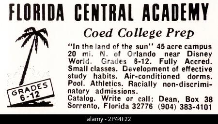 Florida central academy advert in a Natgeo magazine January 1979 Stock Photo
