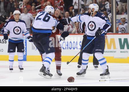 Oct 9, 2014: Blake Wheeler #26 of the Winnipeg Jets skates during the NHL  game between the Arizona Coyotes and the Winnipeg Jets at Gila River Arena.  Joe Camporeale/CSM (Cal Sport Media